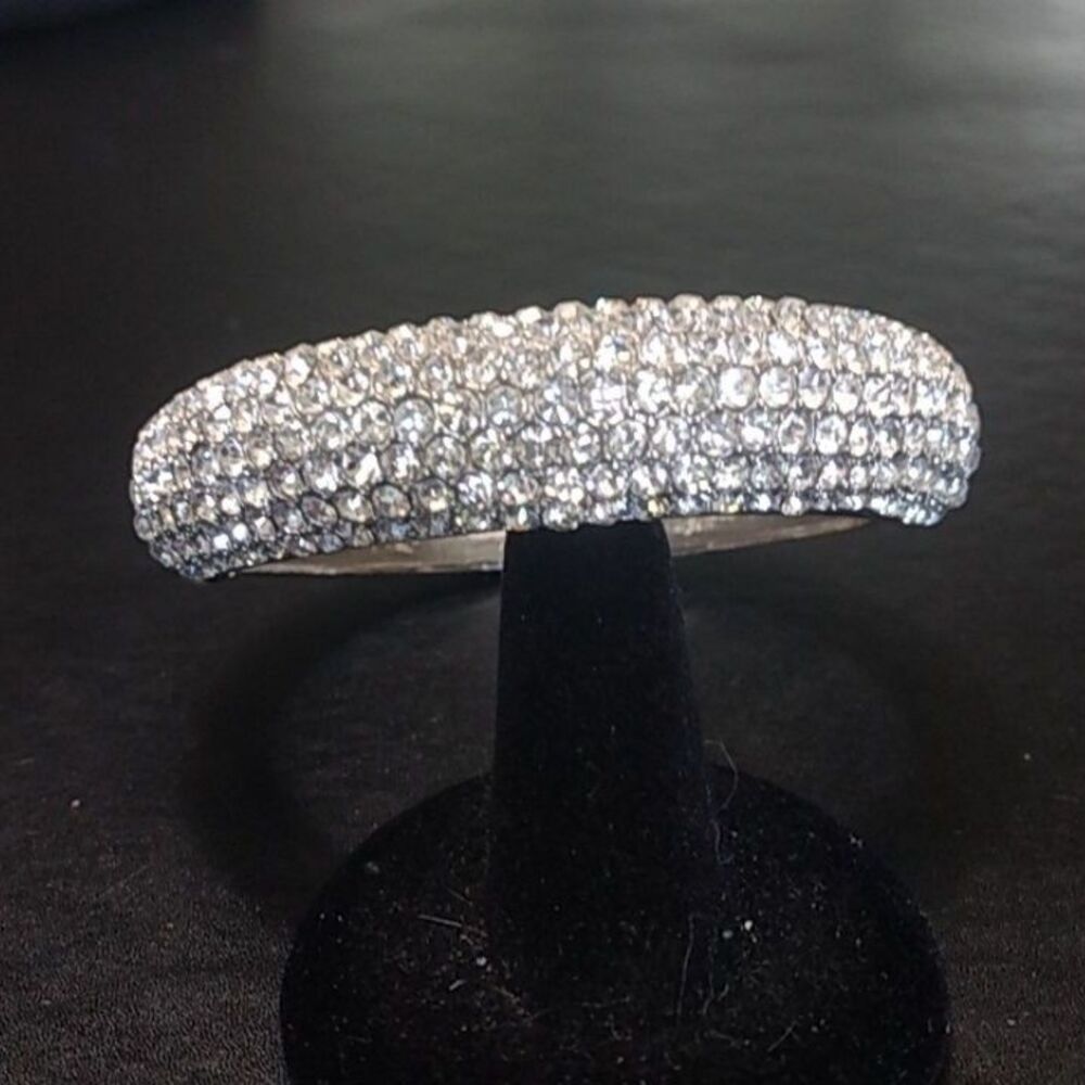 Silver Tone Rhinestone Bangle - image 1